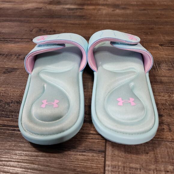 Under Armour Ignite IX women's size 7 blue and pink slides Pre-owned SH2 - Picture 2 of 8